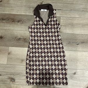 Mini dress, form fitting, brown, pattern, SMALL